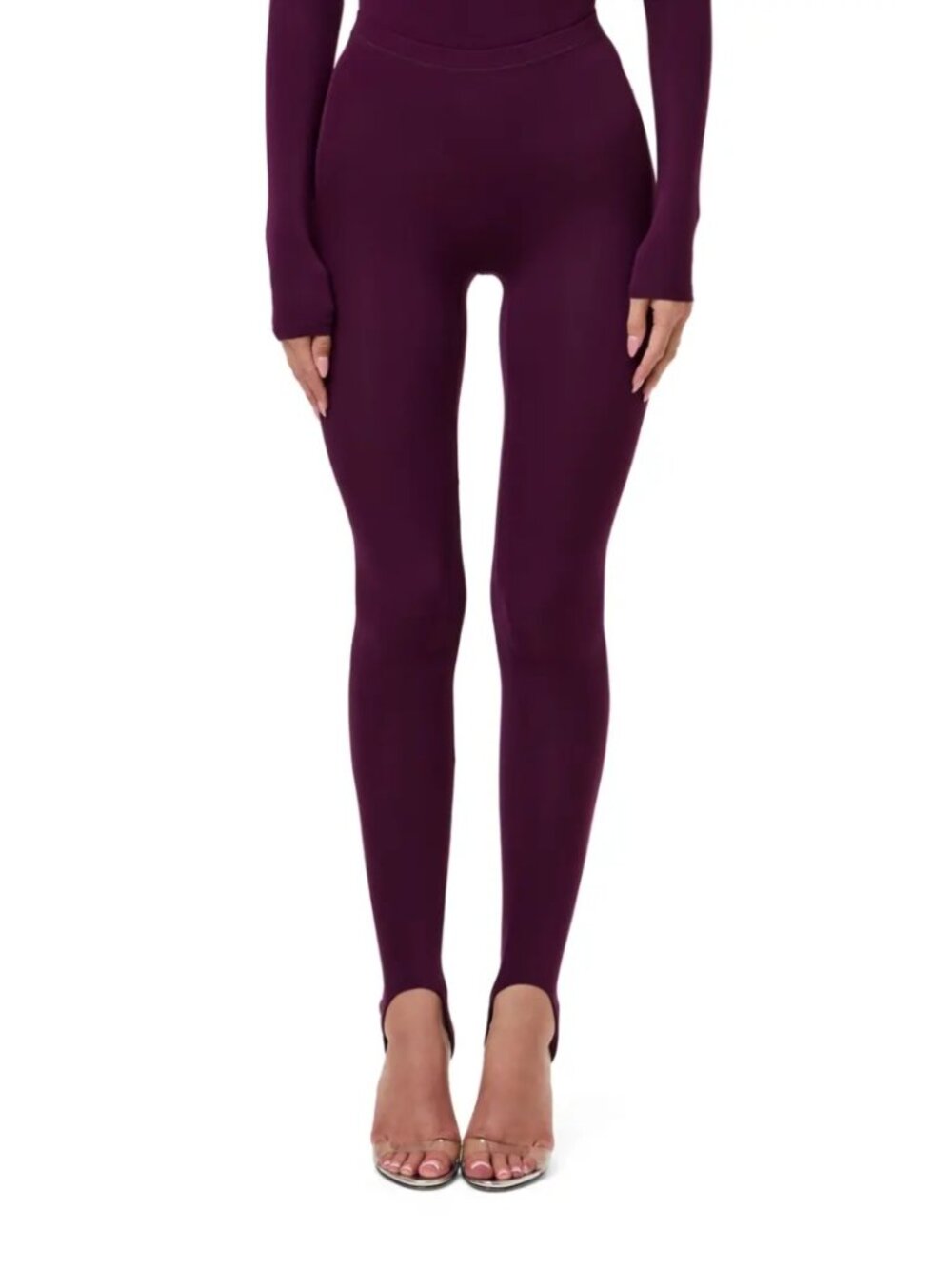 Naked Wardrobedd Naked Stirrup Leggings Dark Berry Purple Stretch Knit Size L NW